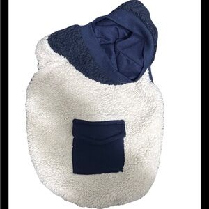 Dog Fleece Hoodie Navy/Cream MD with pocket